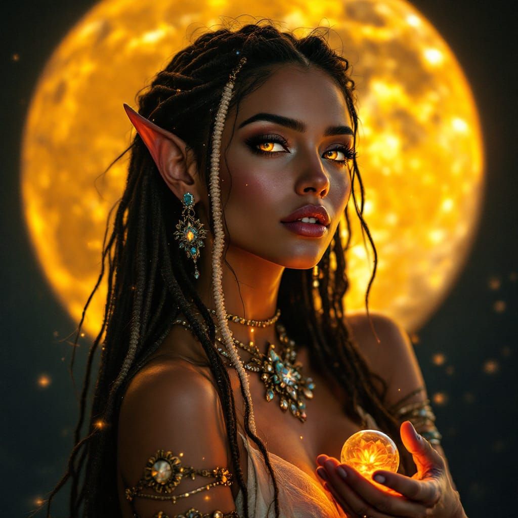 Magical Elf Woman with Crystal Ball, in 3D Anime Art