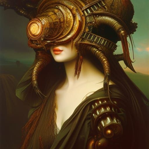 Mushroom Witch Portrait in Sci-Fi Body Horror Style