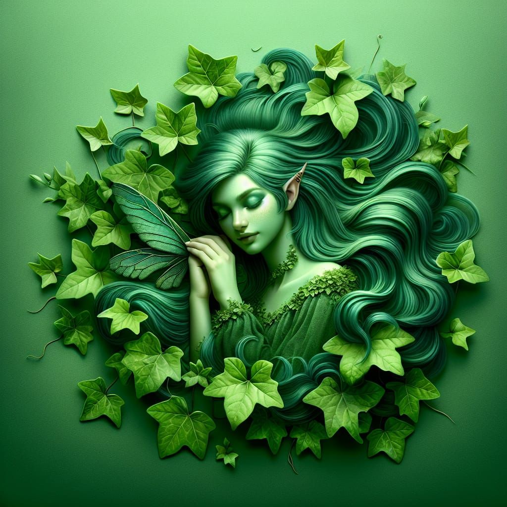 Emerald Fairy Lounging in Lush Ivy Bed