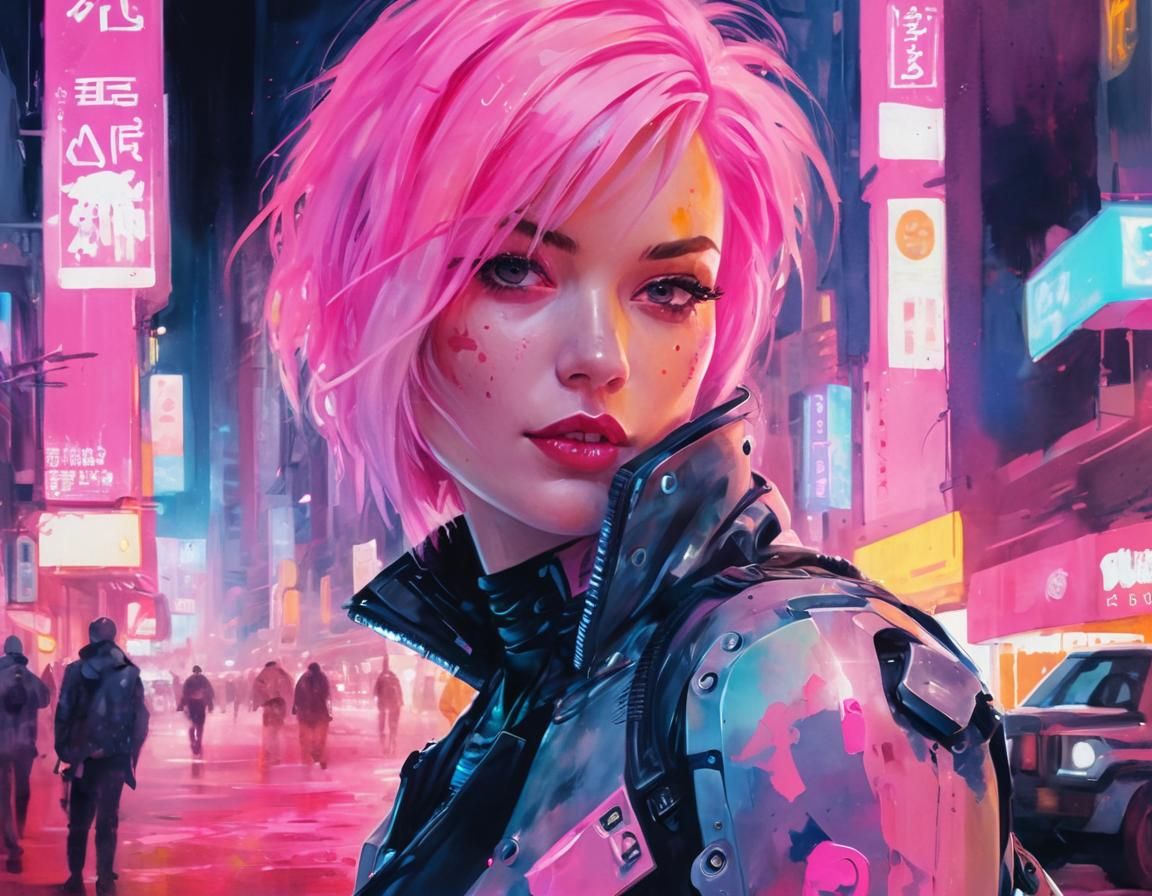 Cyberpunk lady with Pink hair