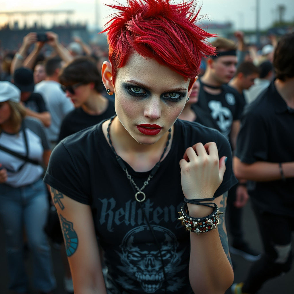 Punk Girl at Rock Festival, Photorealistic Color Portrait