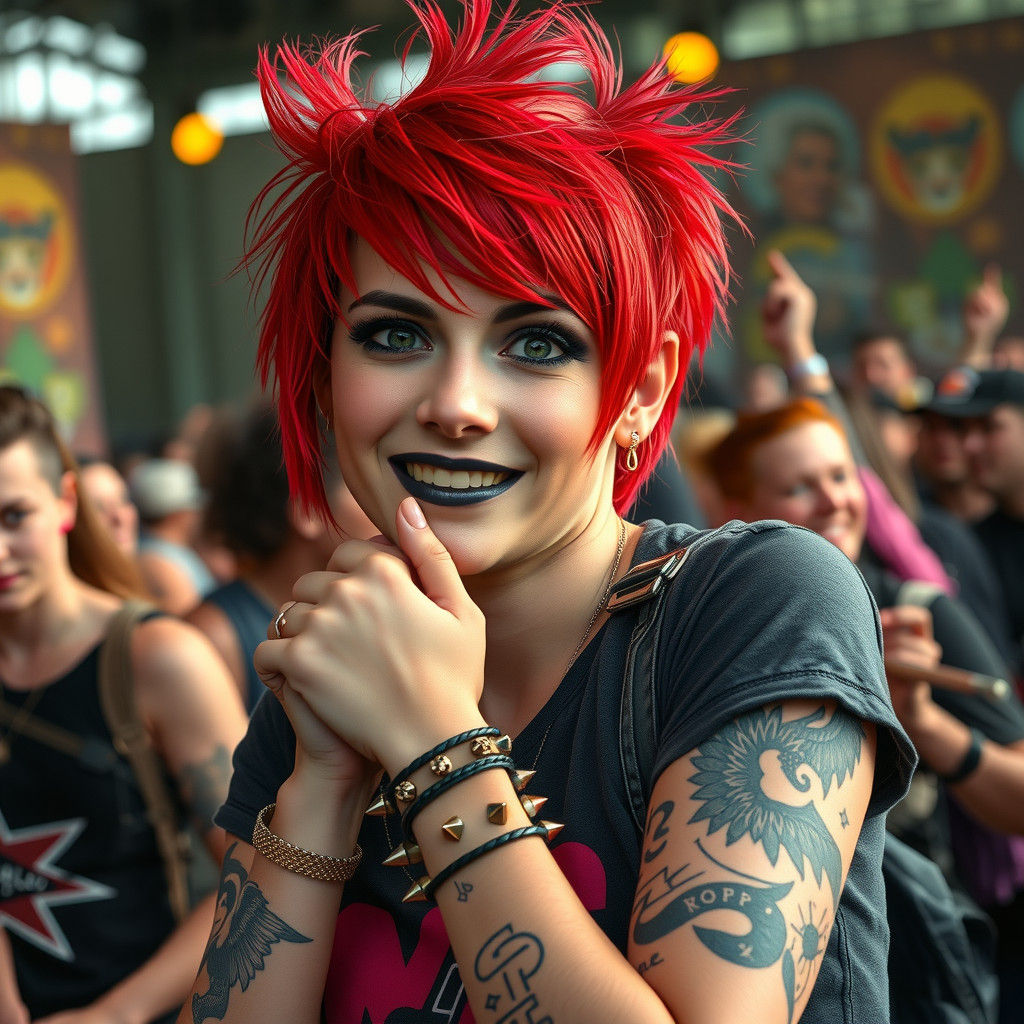 Punk Girl Portrait at Rock Festival in Photorealistic Style
