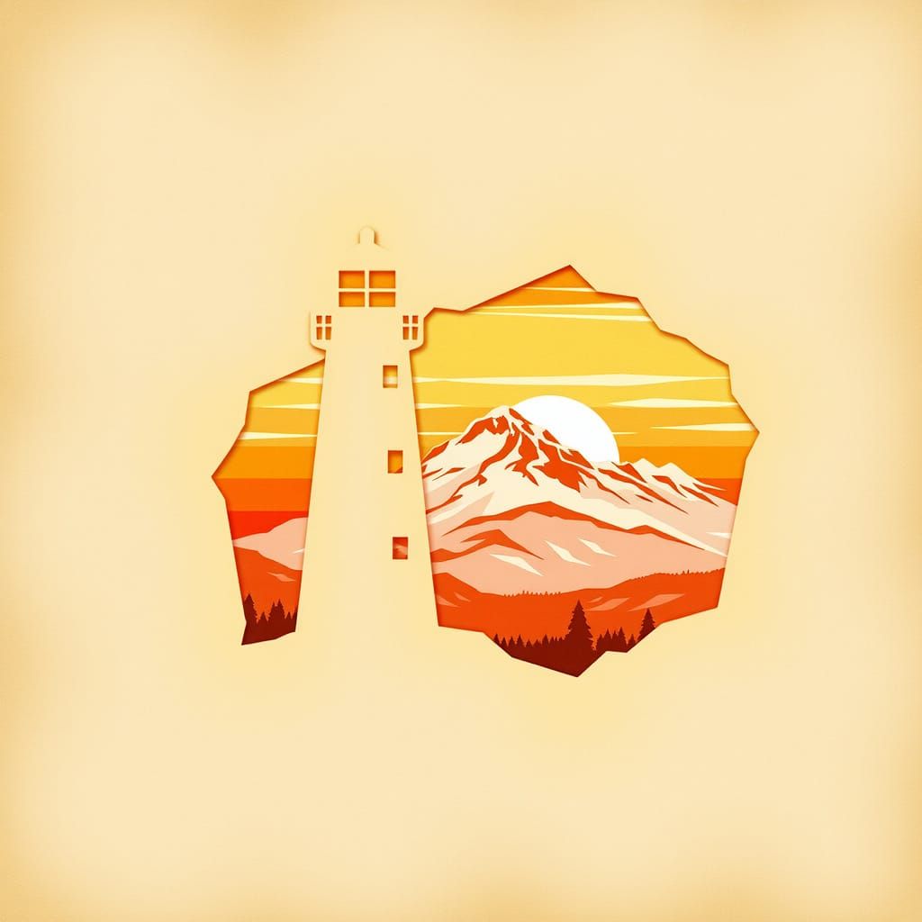 Serene Sunset Landscape Within Lighthouse Cutout