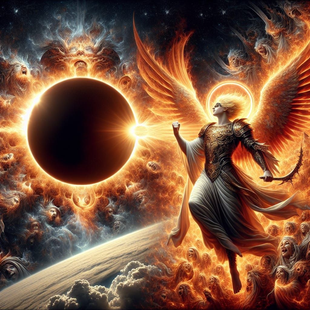 Flaming Angel of Death During Solar Eclipse in HDR