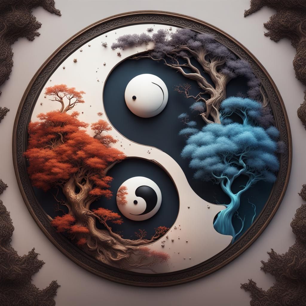 Detailed Yin Yang Matte Painting in Deep Color