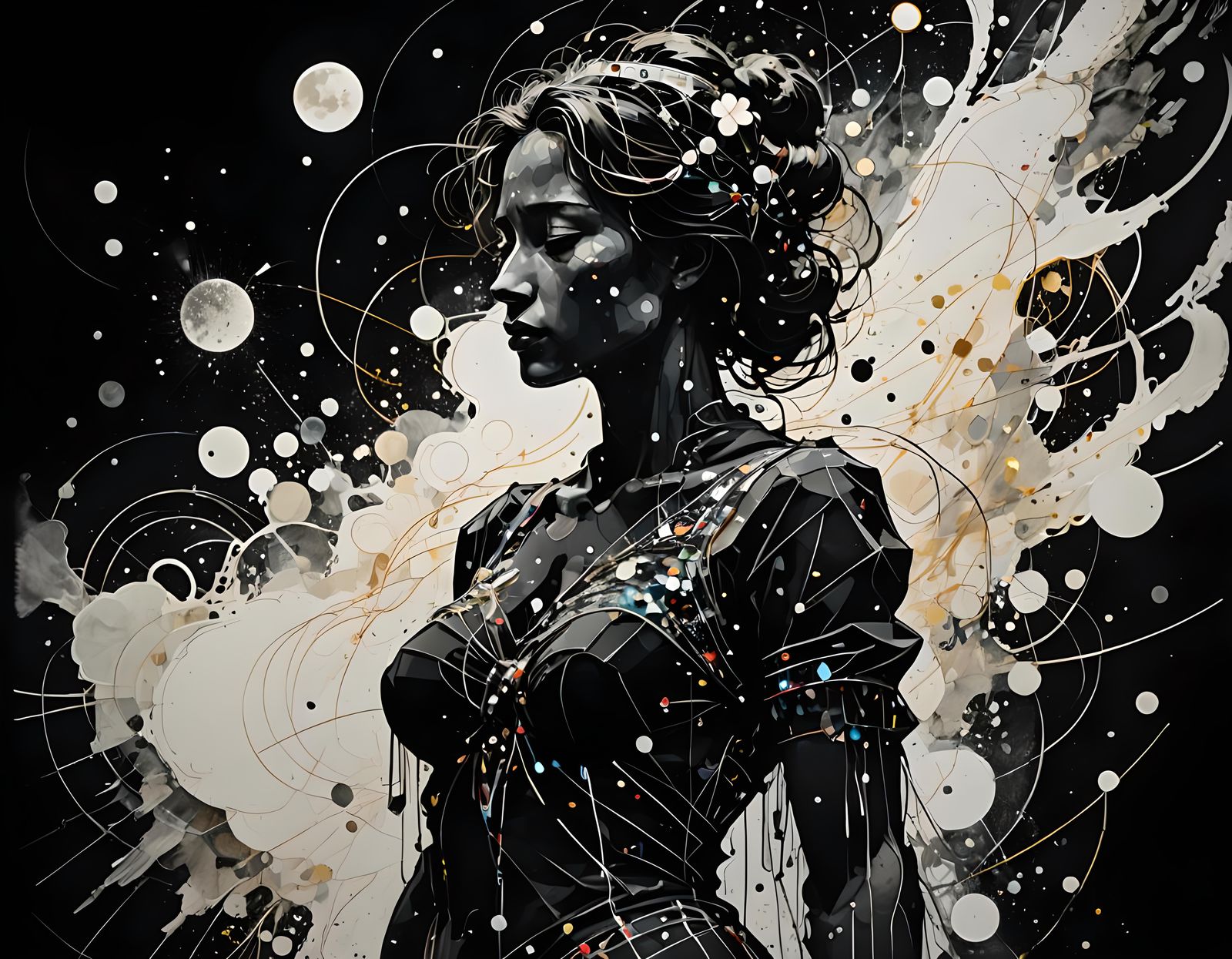 Luminescent White Ink Drawing of a Female Form