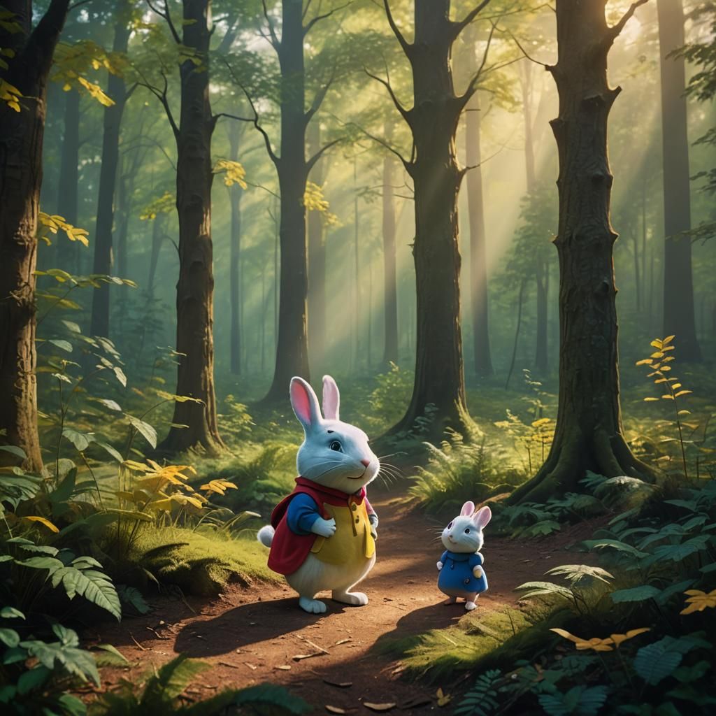 Max and Ruby's Forest Encounter: A Cinematic Still