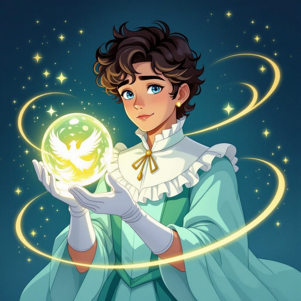 Mystical Young Man in Celestial Attire