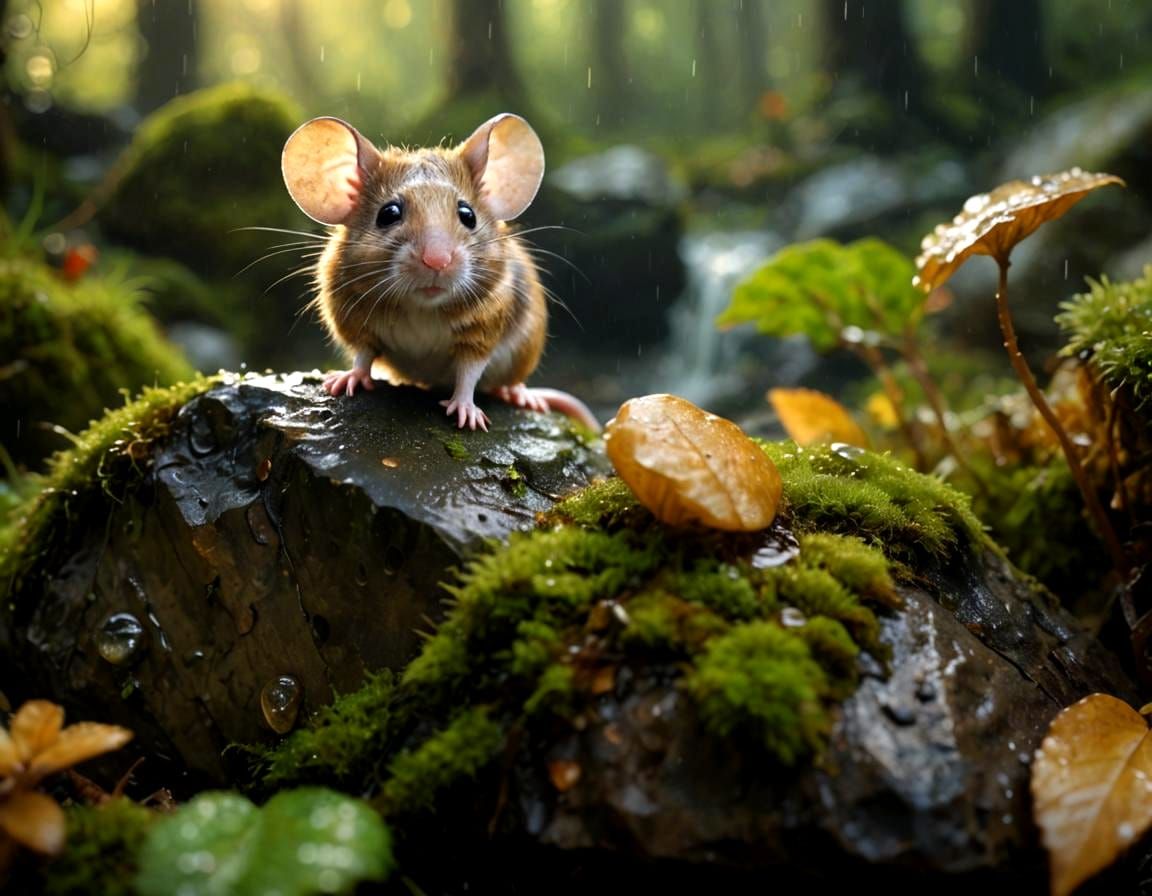 Mouse Observes Rain in Baroque Oil Painting