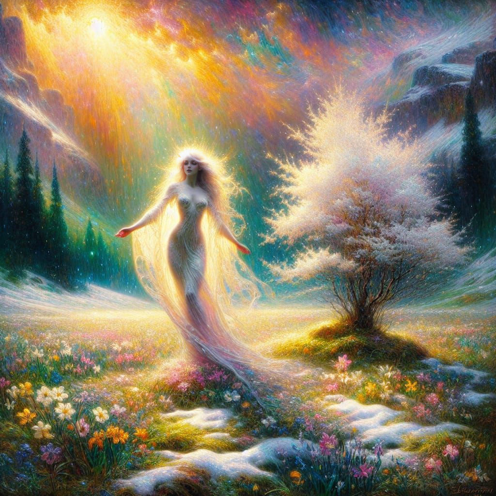 Dreamy Spring Fantasy Scene in Pastel Hues