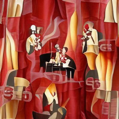 Jazz Musicians in Art Deco Cubist Style