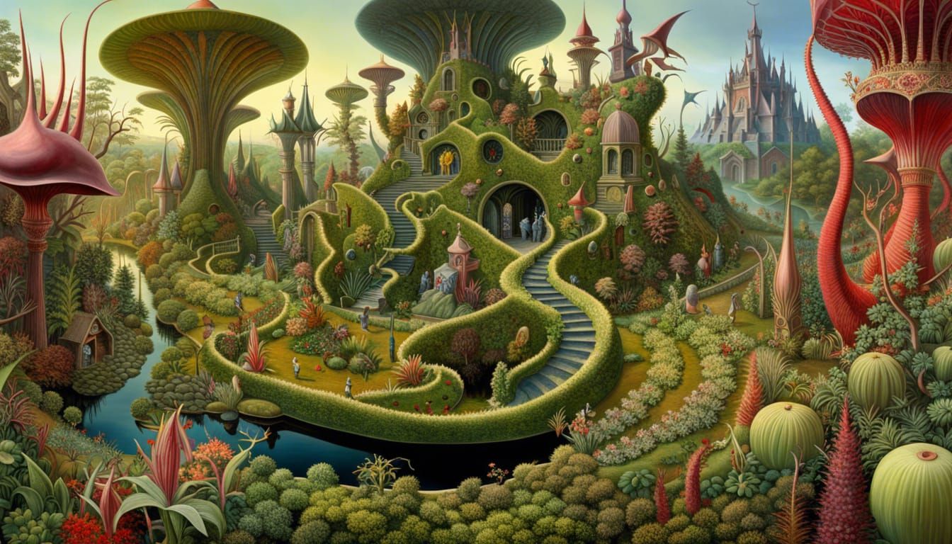 Surreal Crystal Garden with Bosch-like Demons