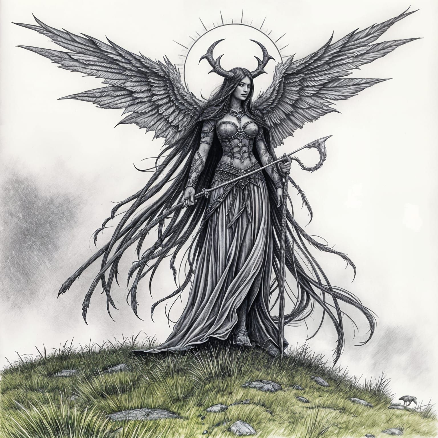 The Morrigan Goddess Emerges from a Celtic Landscape