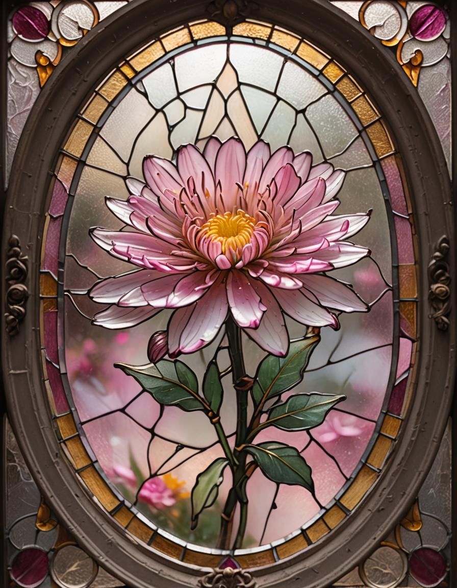 Radiant Stained Glass Aster in Oval Frame