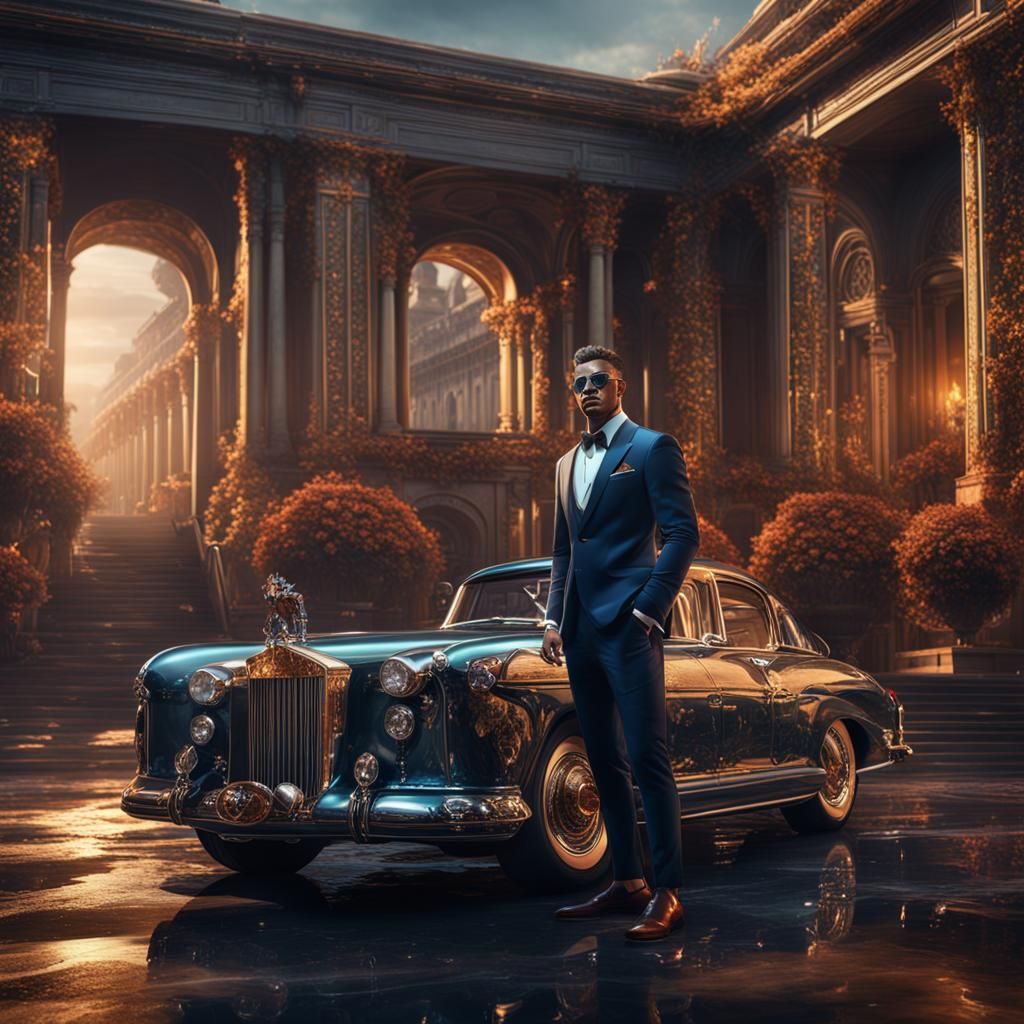 Man with Jewelries and Luxurious Car, Detailed Matte Paintin...