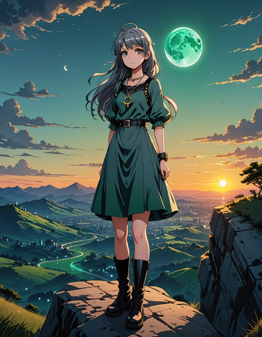 Anime Girl on Hill in Danganronpa Style