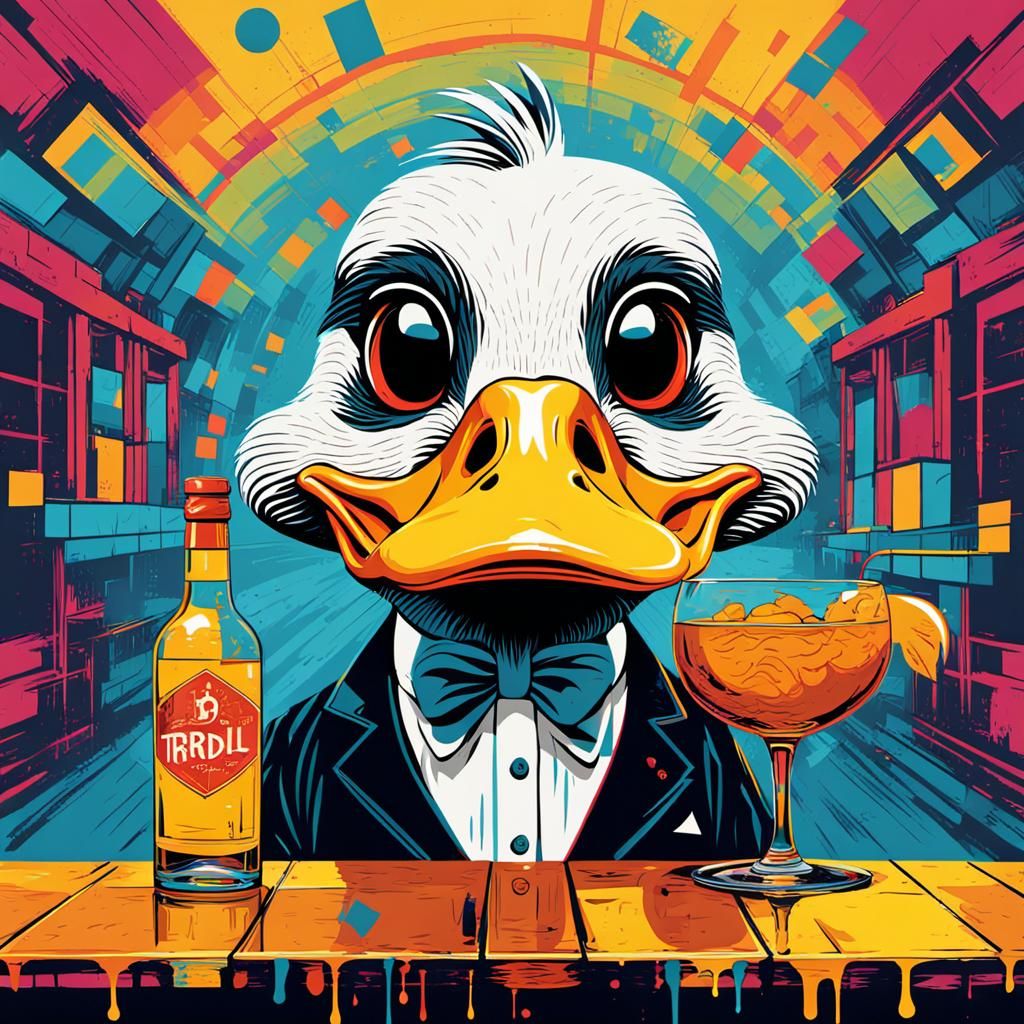 Duck's Bar Tab Pun in Pop Art Style
