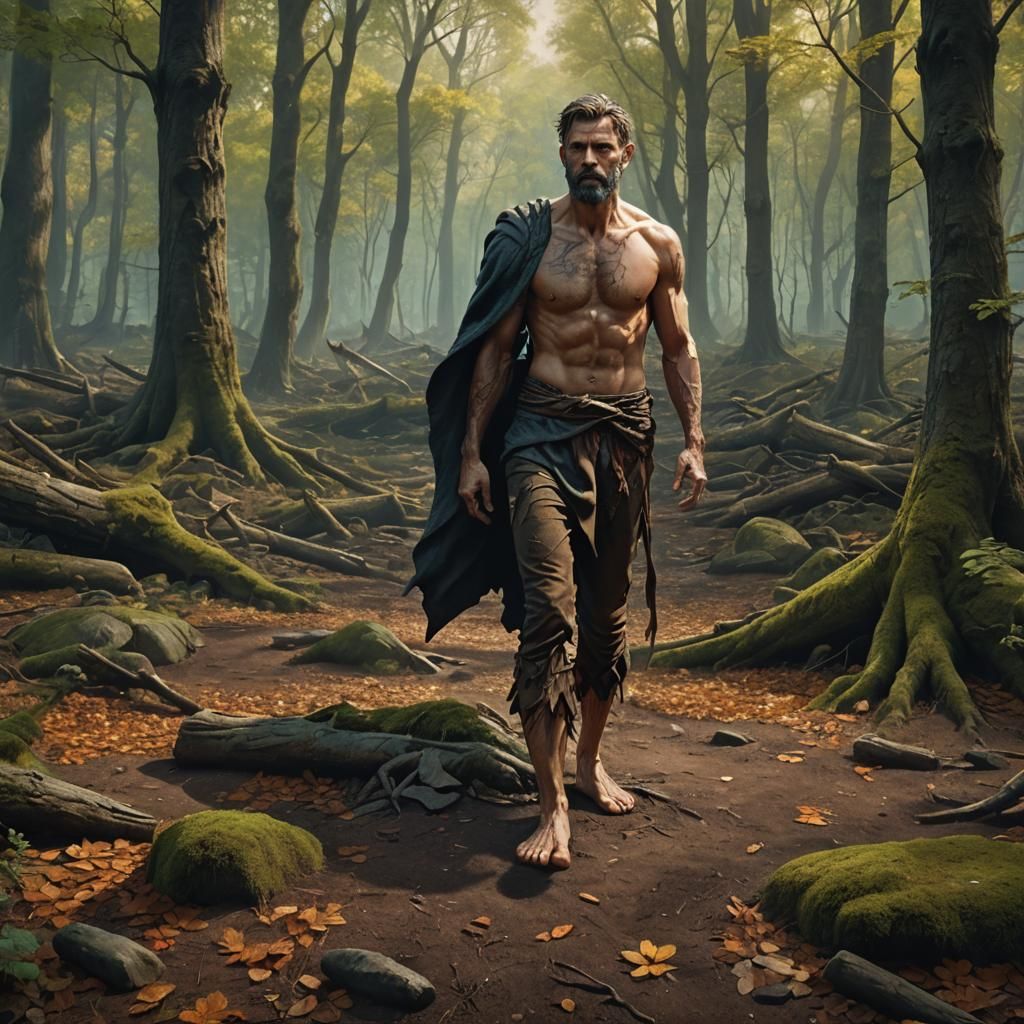Man Harnessing Earth Energy in Forest Portrait