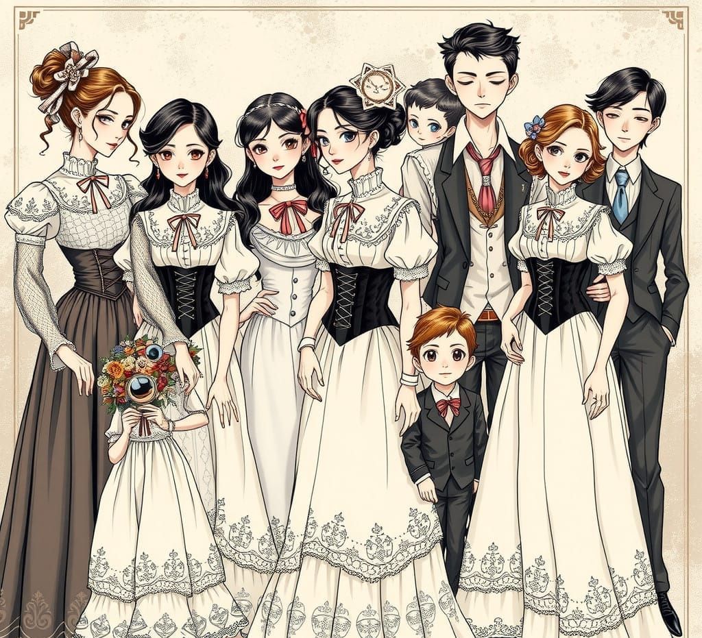 Victorian-Era Figures in Elegant Attire