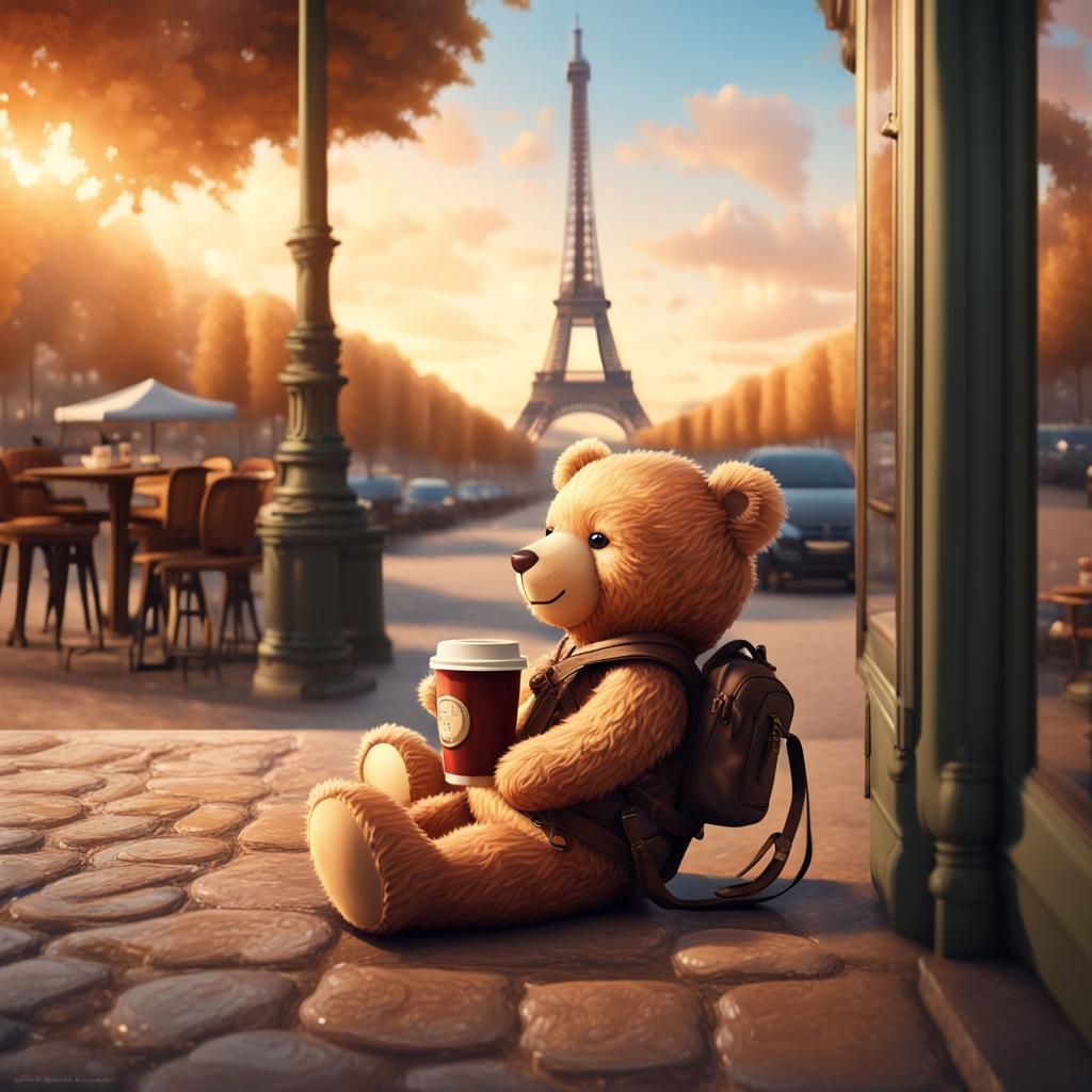 Teddy Bear Holiday at Eiffel Tower: Hyperrealistic Art