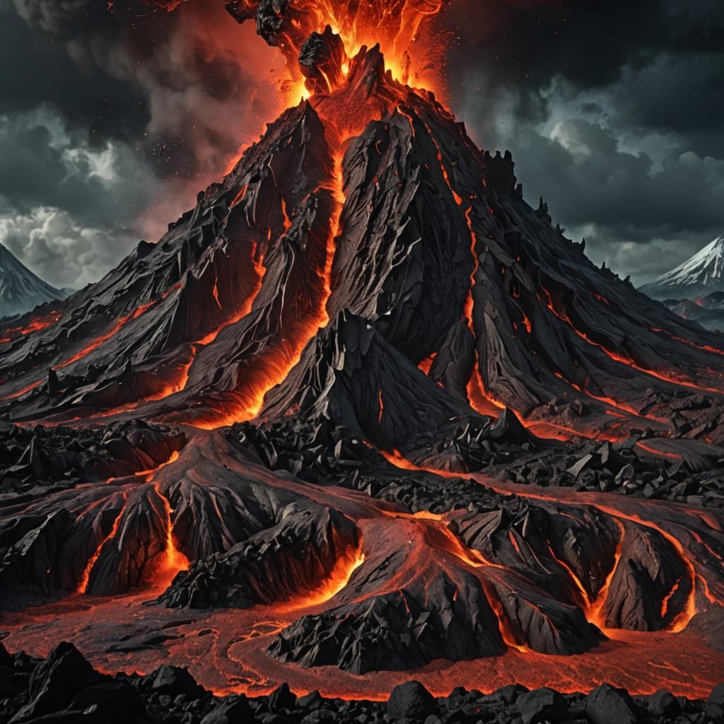 Icy Volcano Eruption in Hyperrealistic Style