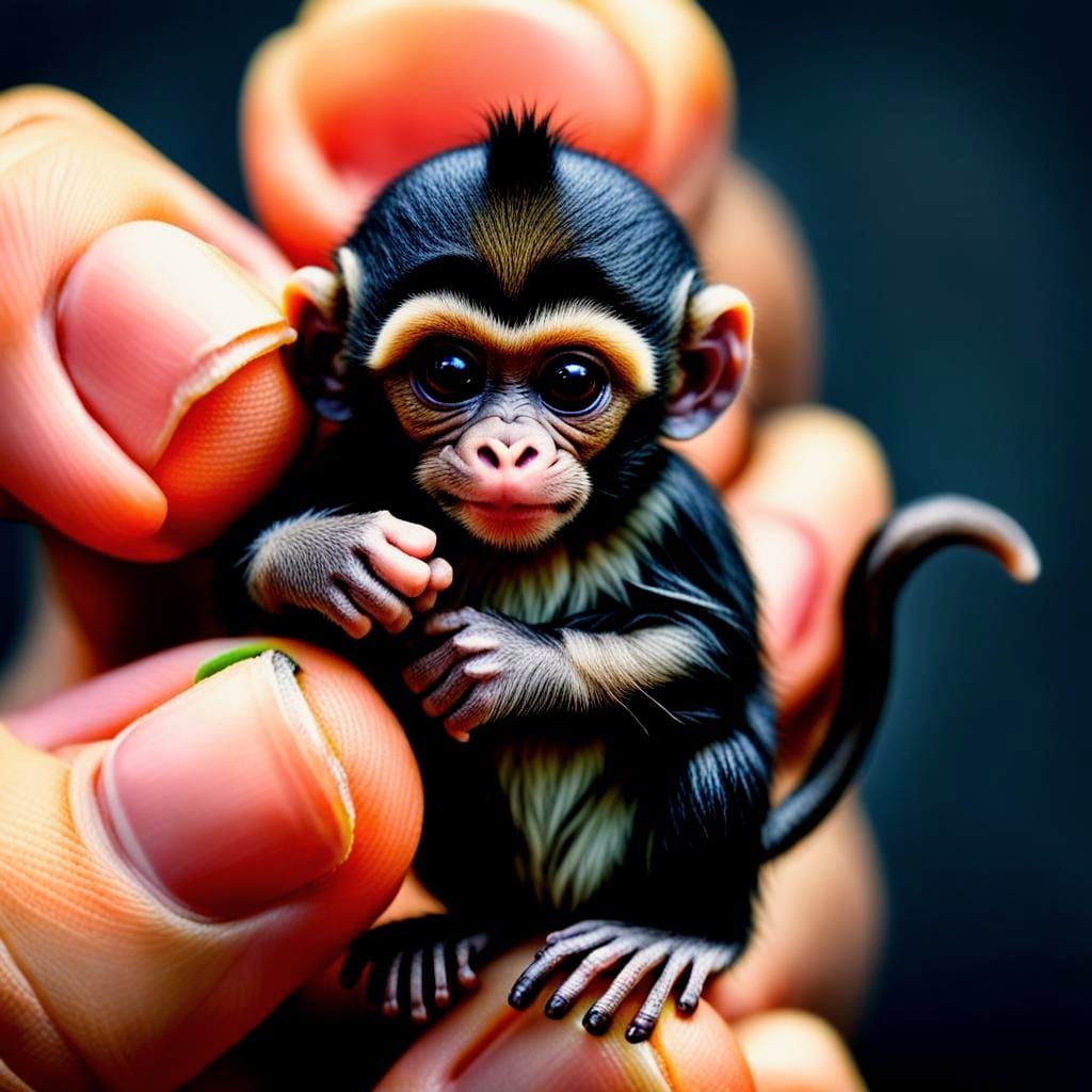 Adorable Finger Monkey on Human Finger in HDR
