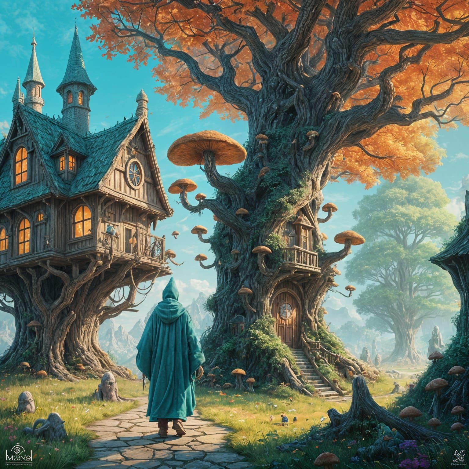 Wizard and Mystical Oak Tree Fantasy Concept Art