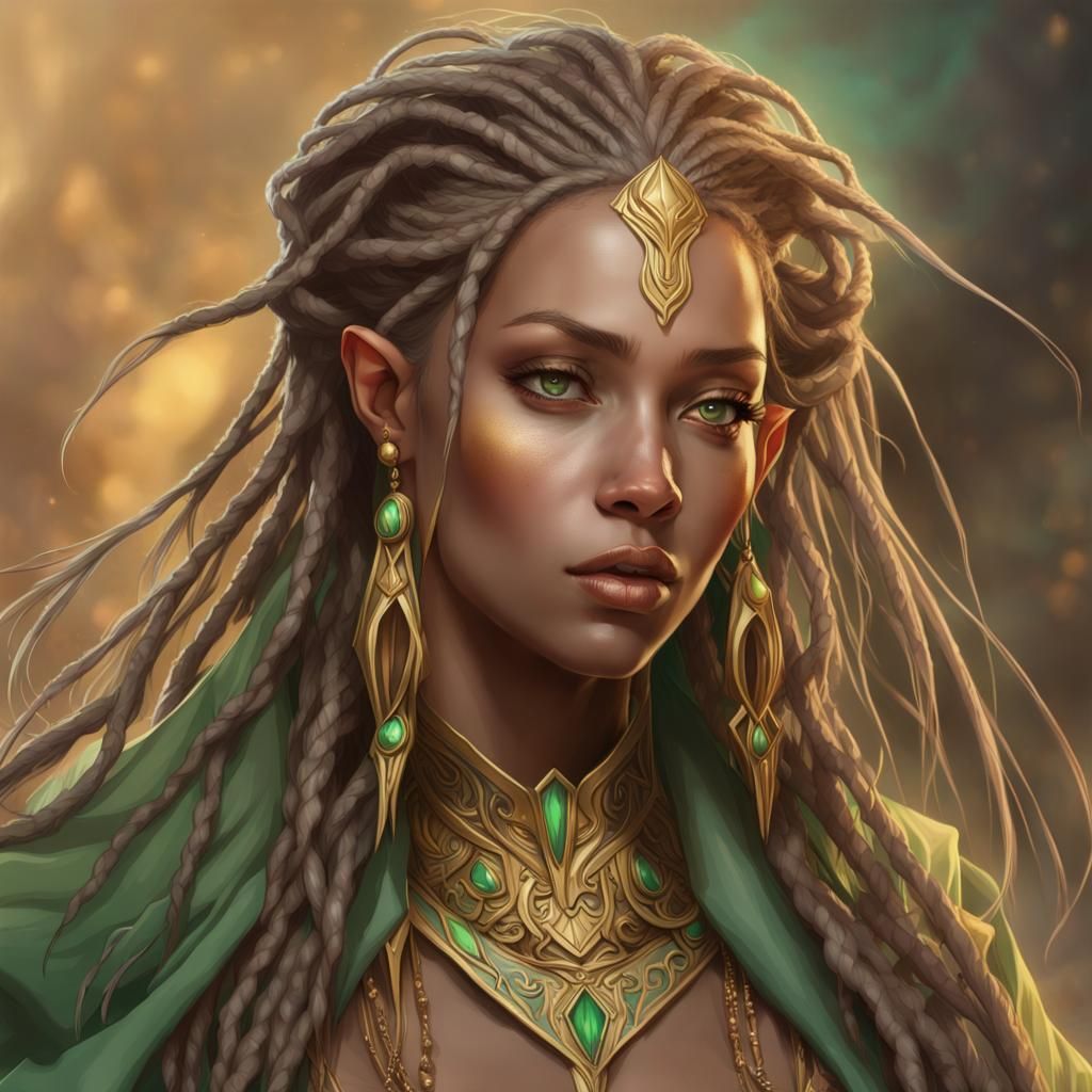 Sand Elf Maiden Portrait in Hyperdetailed Style