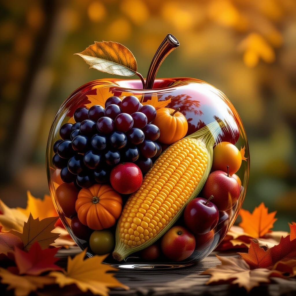 Vibrant Autumn Harvest in Glass Apple