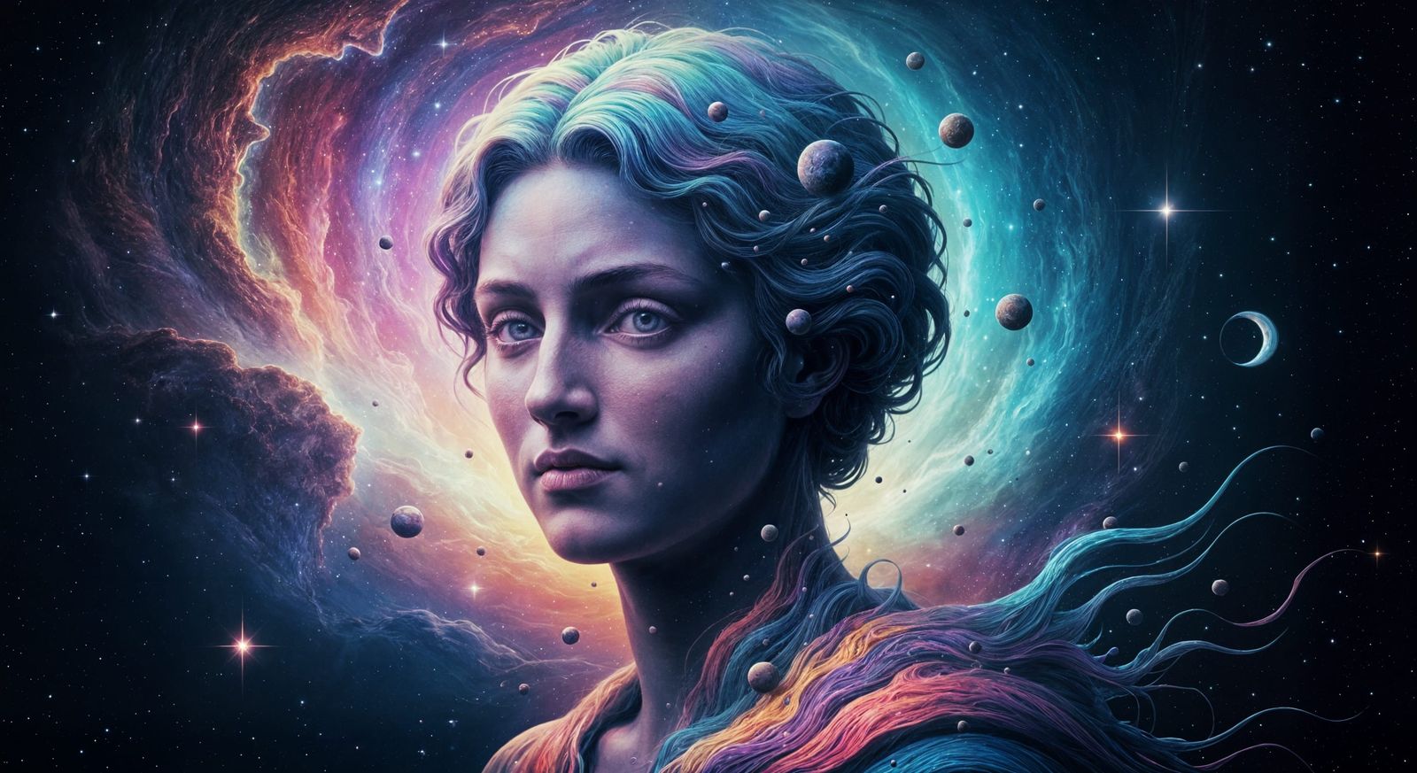 Psychedelic Cosmic Portrait in Swirling Nebulae