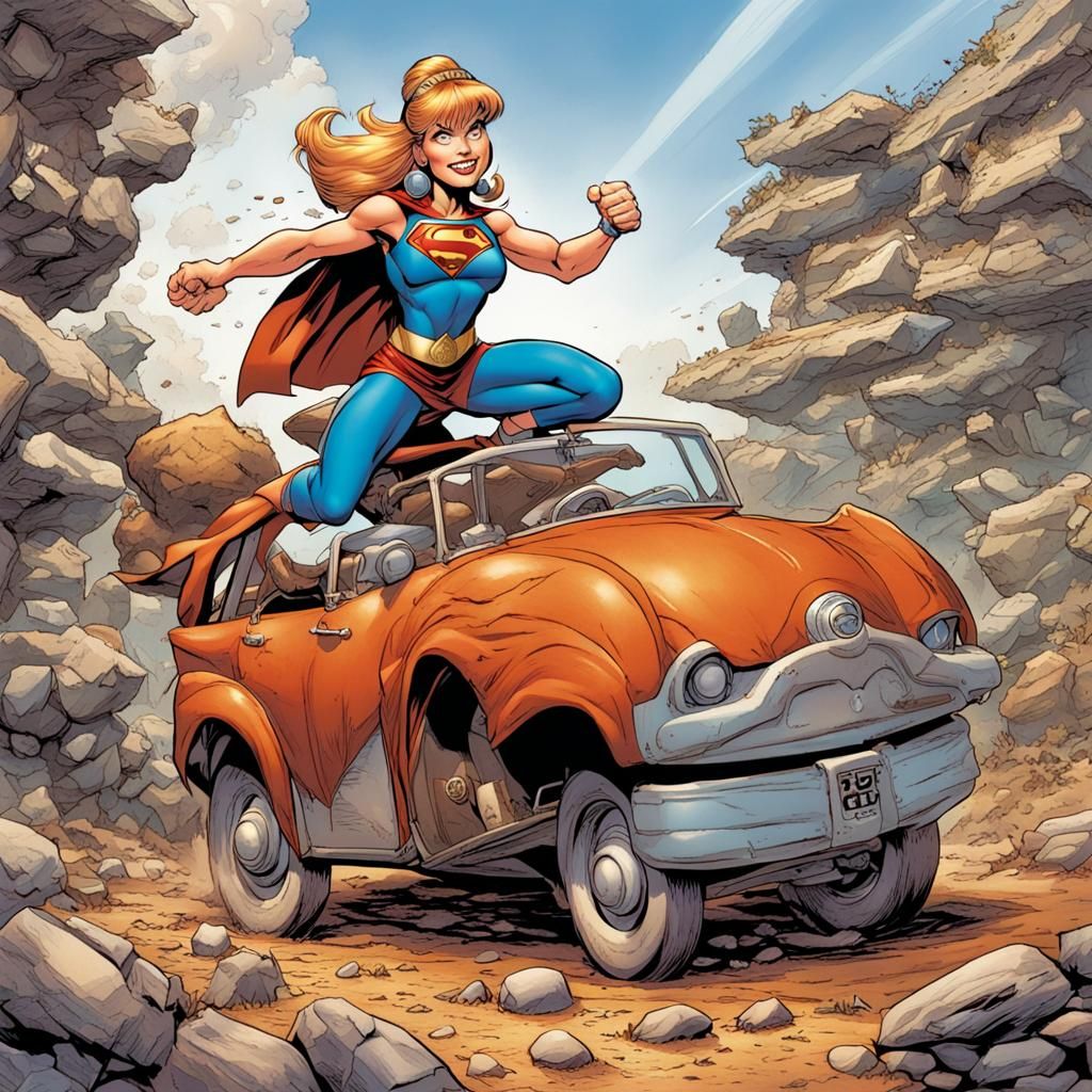 Wilma Flintstone as Supergirl: Comic Book Art