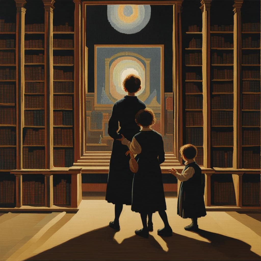 Children at Library: Renaissance Horror Needlepoint