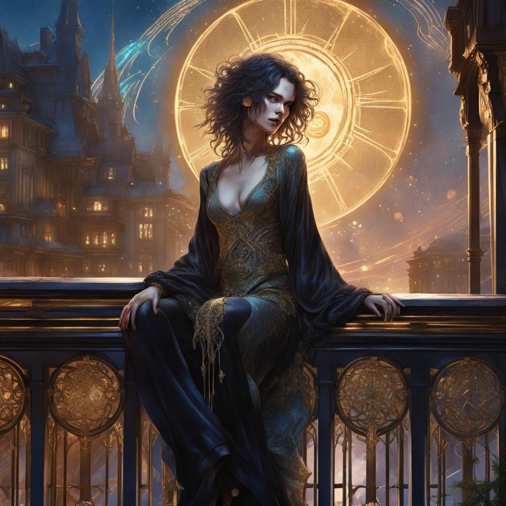 Romantic Starry Night Portrait in Anime Style