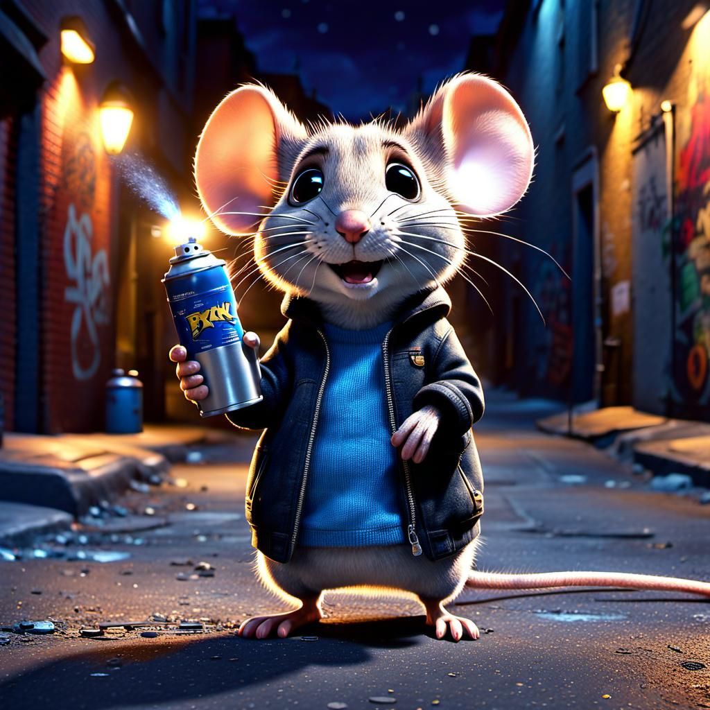 Streetpunk Mouse Graffiti Artist in Pixar Style