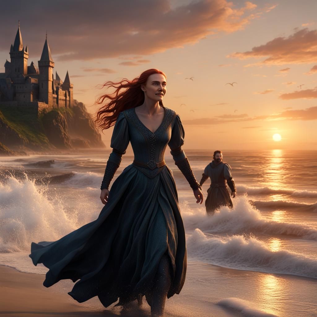 Romantic Sunset: Joyful Couple on the Beach