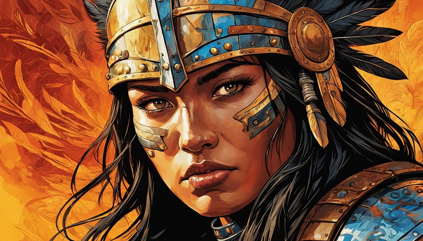 Native American Warrior Woman in Comic Book Art