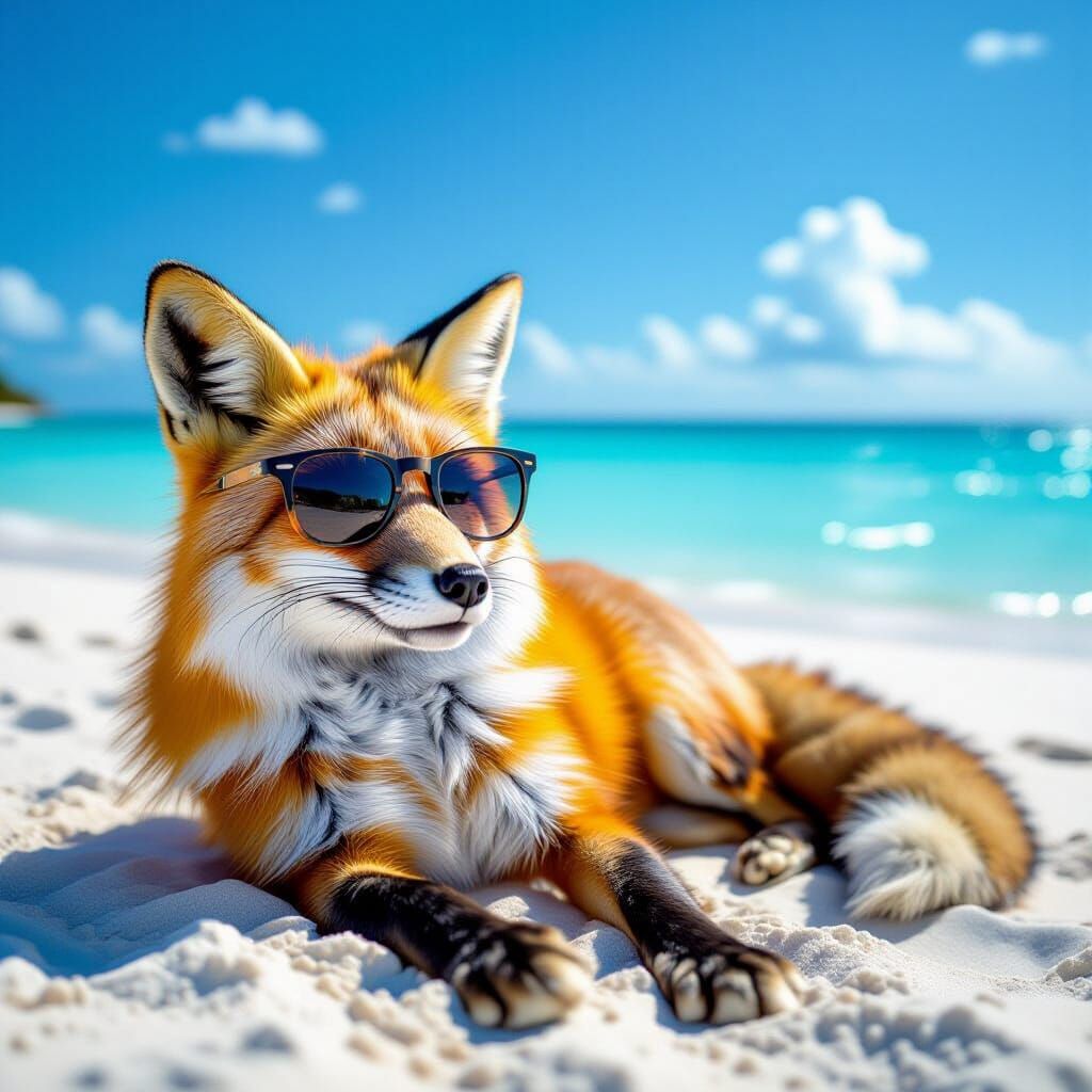 Fox Relaxing on the Beach in Hyperrealism
