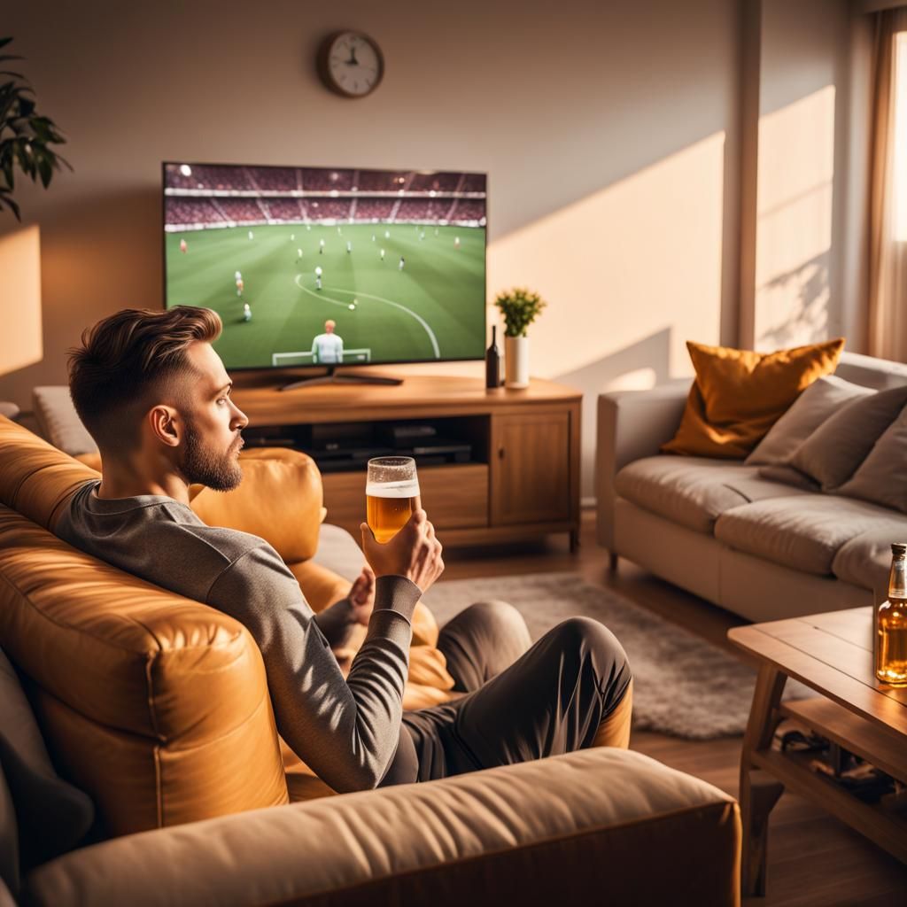 Man Watching Soccer Game in Golden Hour Light