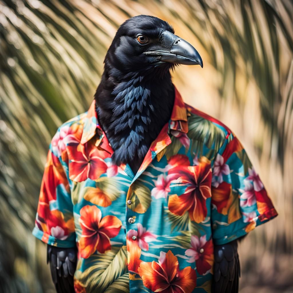 Party Crow in Hawaiian Shirt: Professional Photography