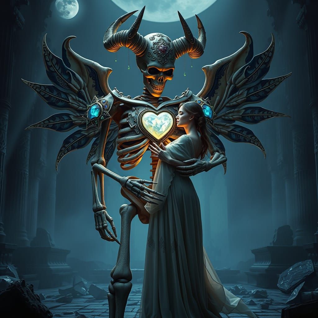 Majestic Skeletal Figure with Jeweled Armor