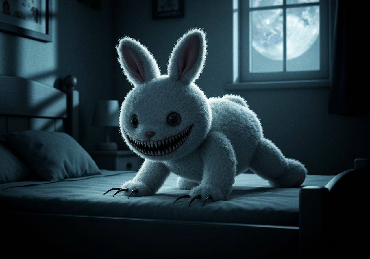 Evil Bunny Plush Toy in Cinematic Horror Style