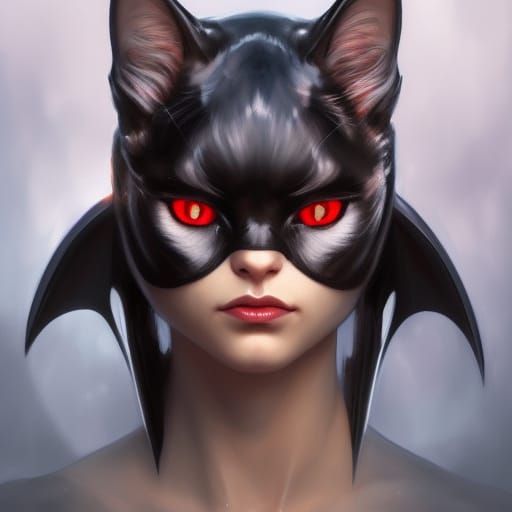 Winged Black Cat Portrait in Hyperdetailed Digital Art