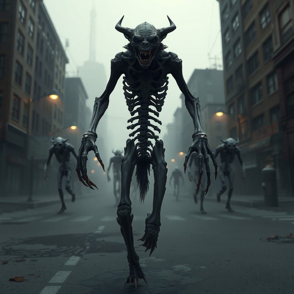 Dystopian Cityscape with Undead Animal Creatures