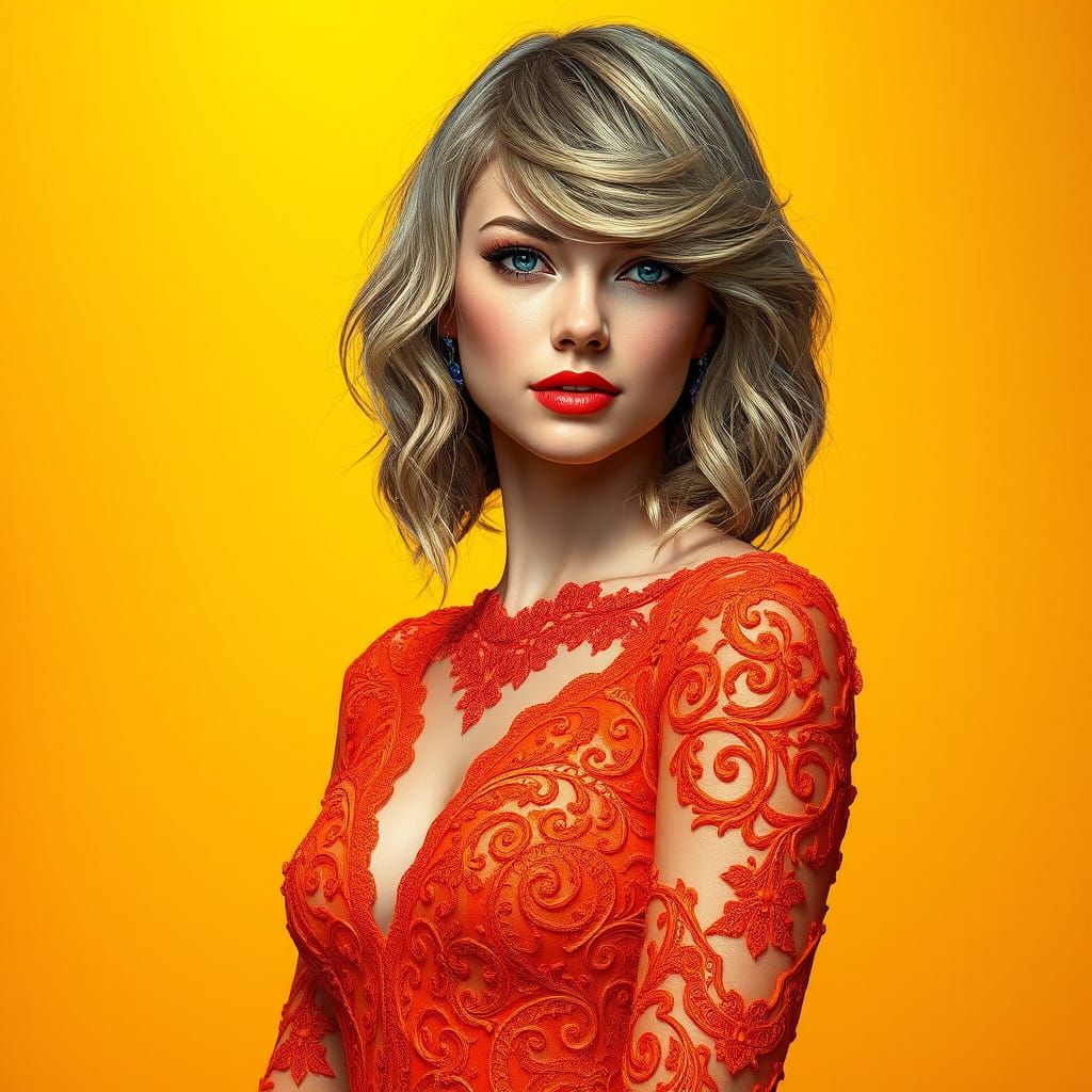 Taylor Swift in Elegant 8K Portrait with Golden Background