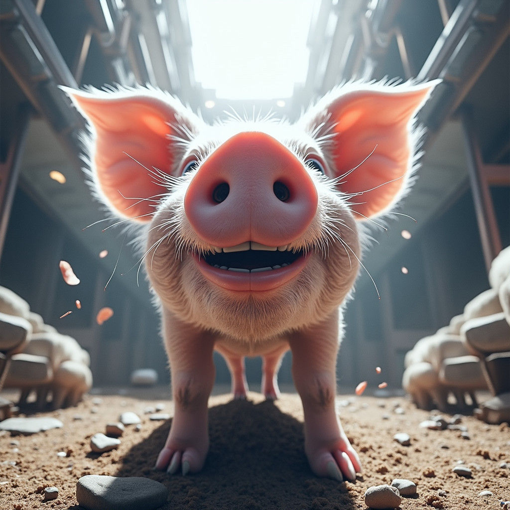 Joyful Piglet Smiling Upward: Hyperrealistic 8K Image