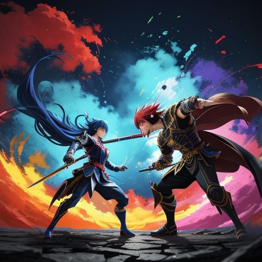 Anime Characters in Dramatic Duel