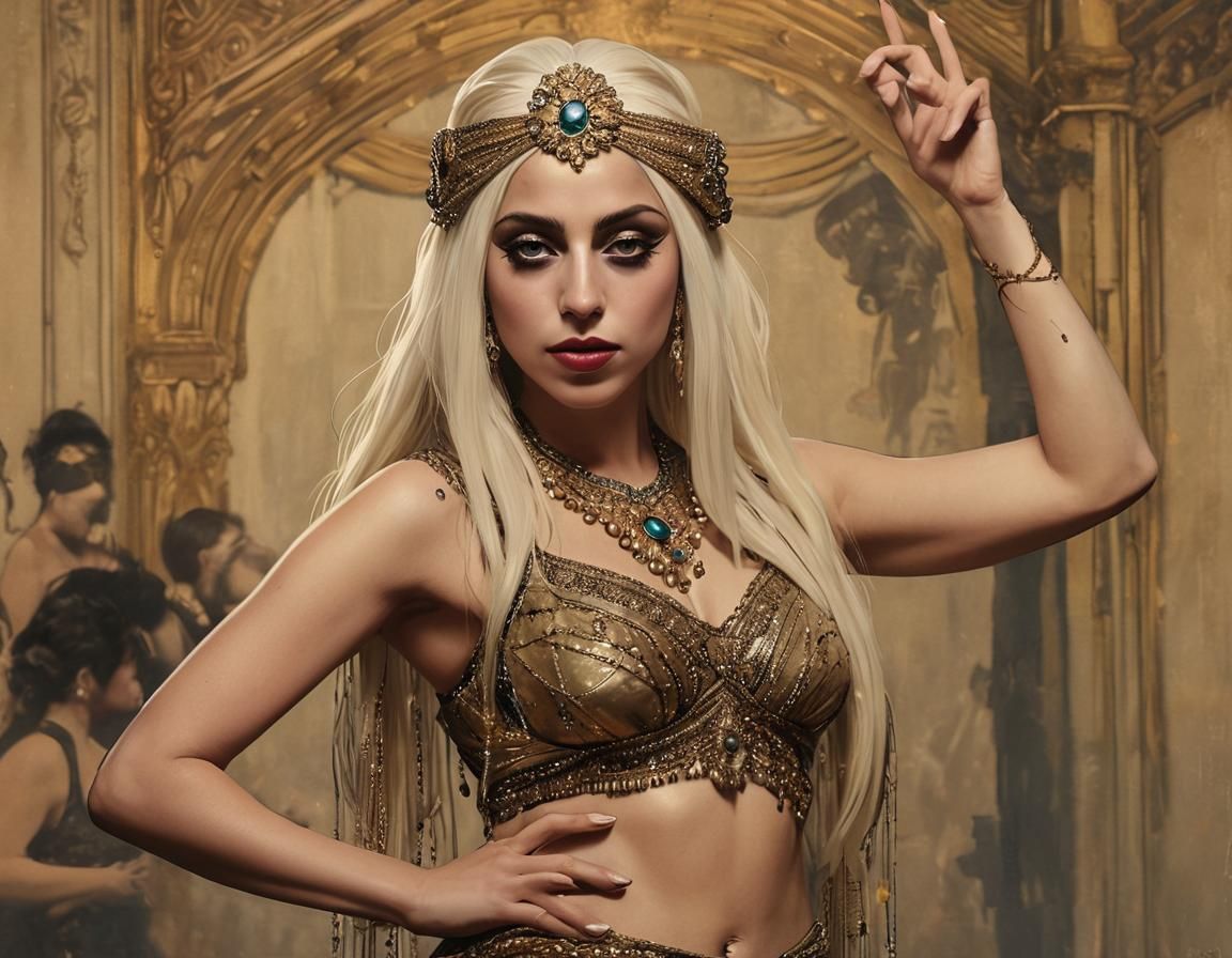 Glamorous 1920s Belly Dancer in Vintage Finery