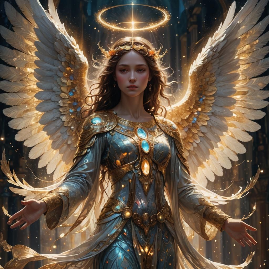 Majestic Angel of Light in Klimt-Inspired Style