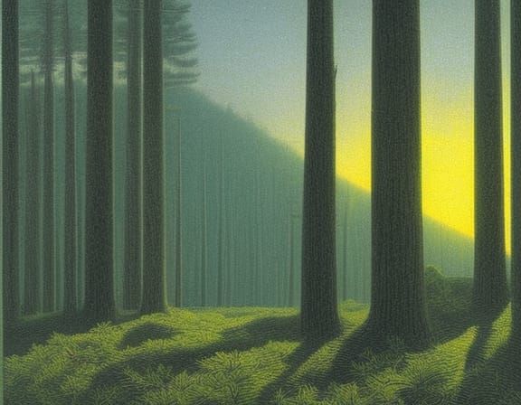 Ethereal Figure in Pine Forest, Romanticism Style