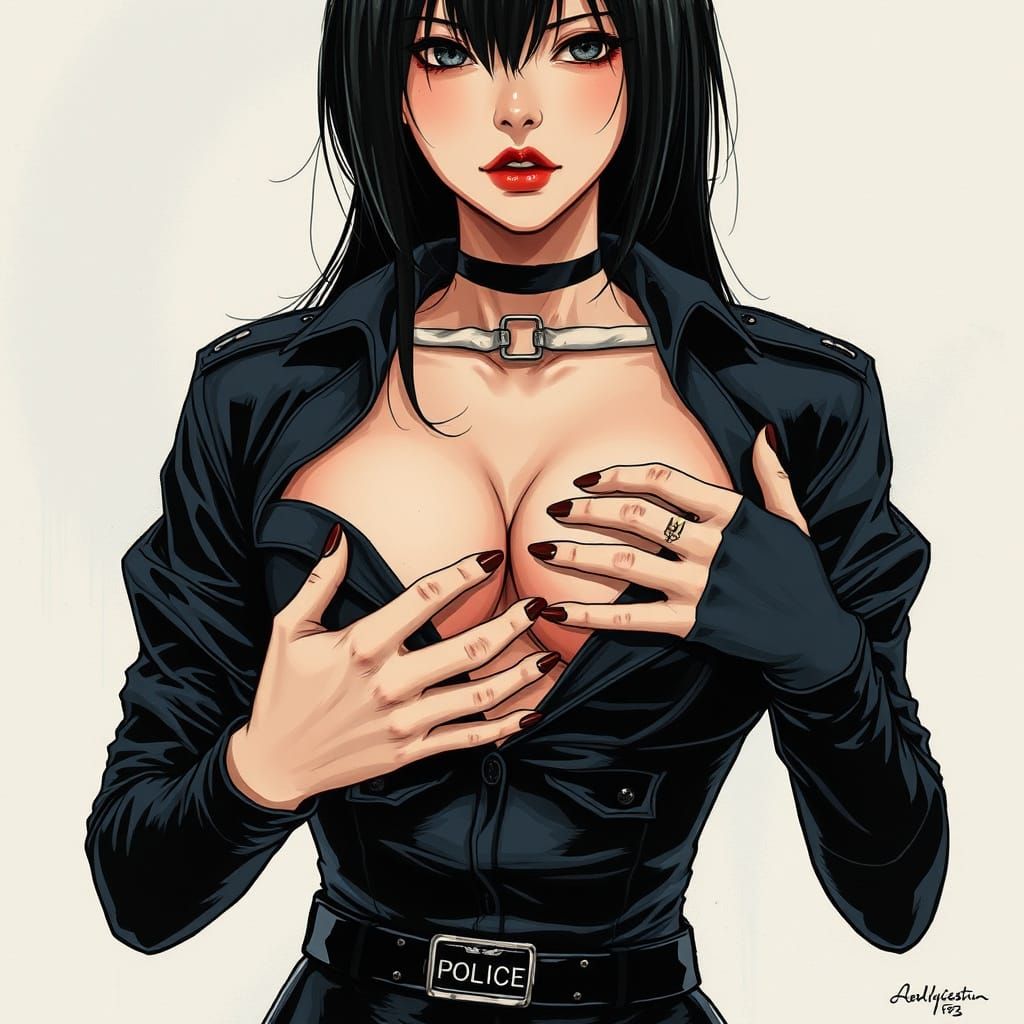 Noir Female Portrait in Gothic Splash Art Style